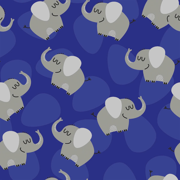 dunkelblauer Baumwolljerseystoff mit Elefanten