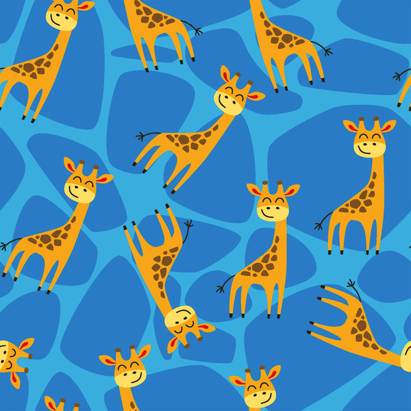 Aquablauer Baumwolljerseystoff mit Giraffen